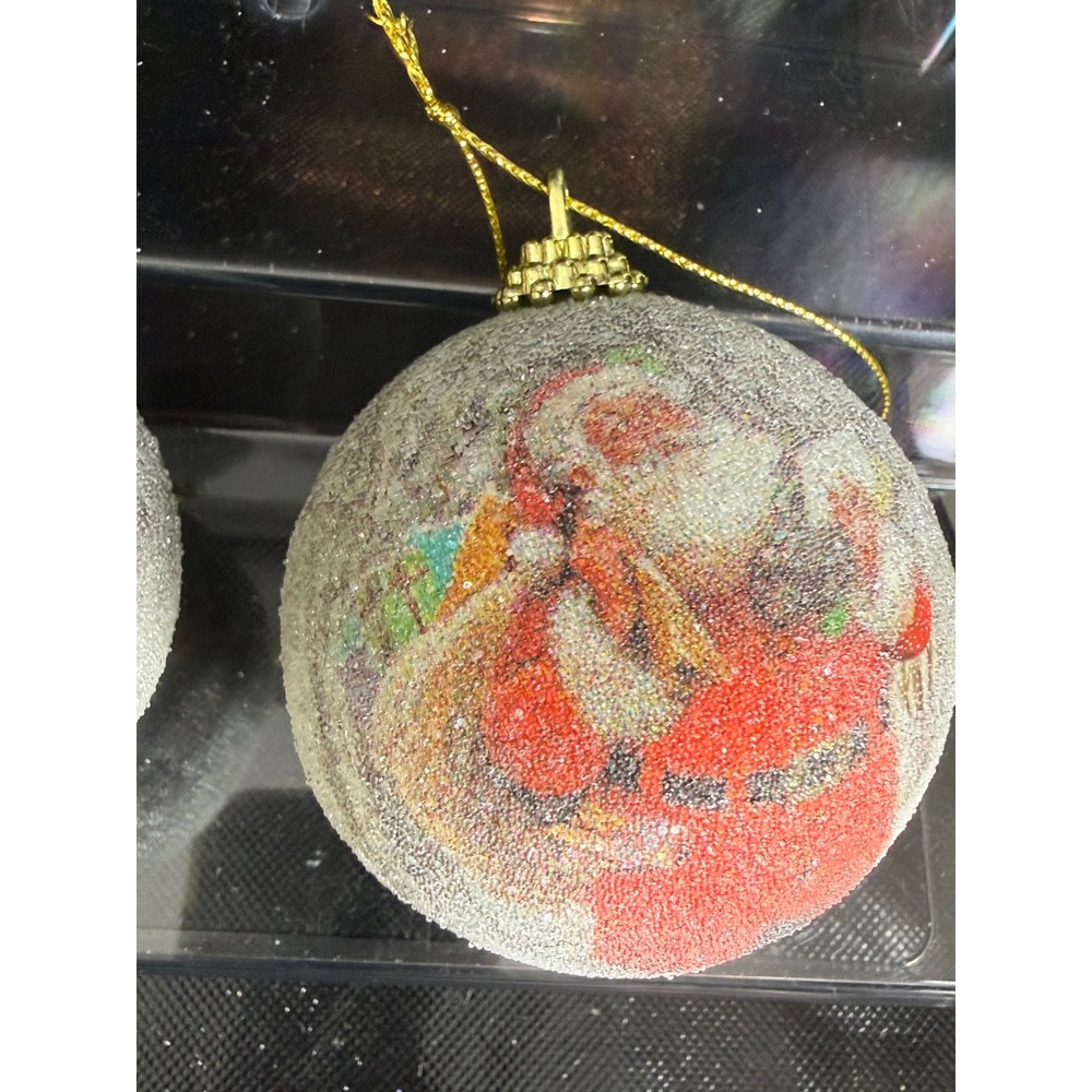 Vintage Style Santa Claus Frosted Glitter Christmas Ball Ornaments Set of‎ 2